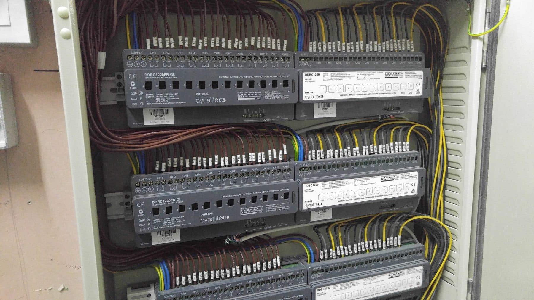 Dynalite Control Cabinet — control cabinet wiring, construction progress
