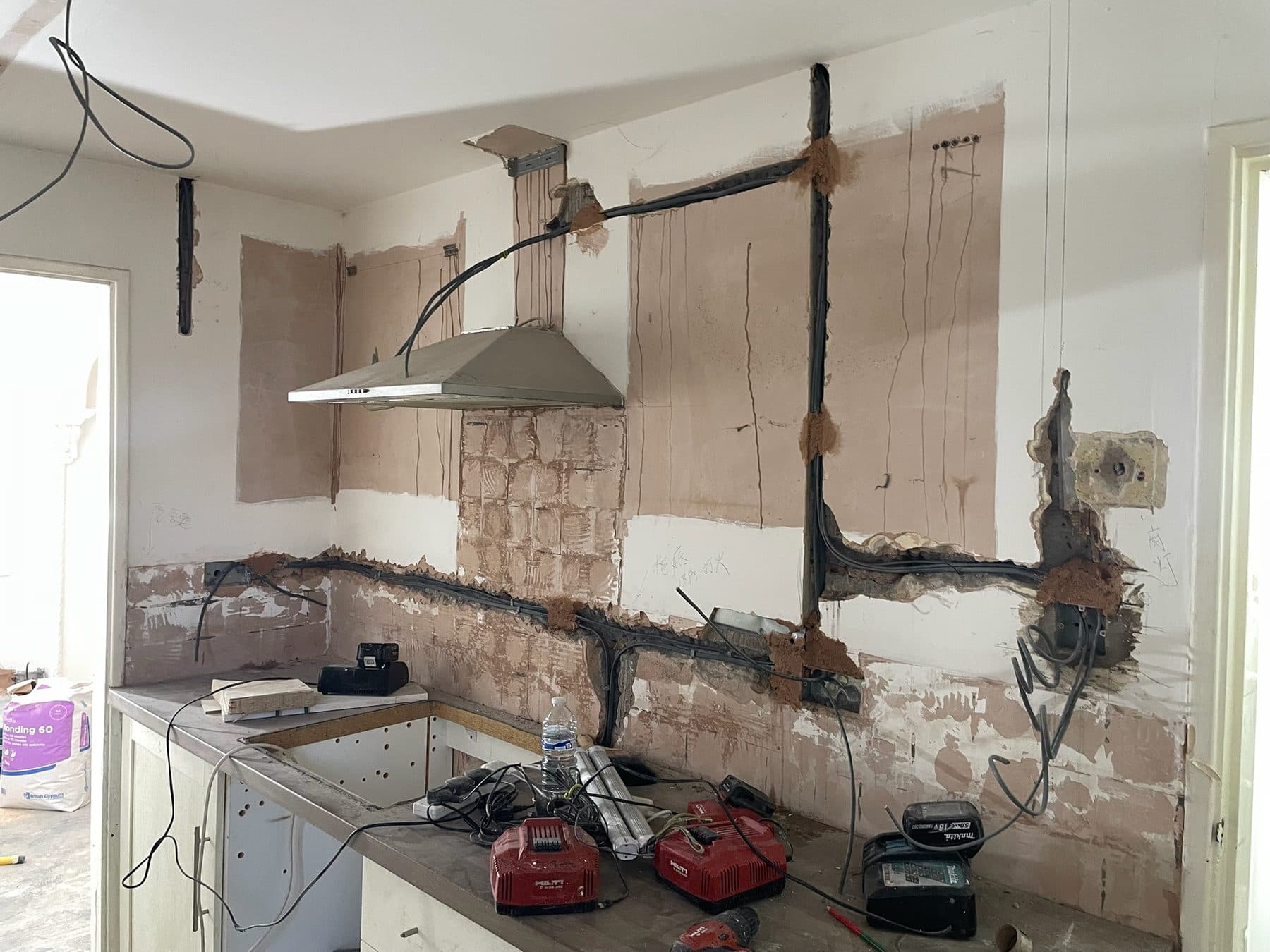 B36 — Kitchen electrical first fix, construction progress